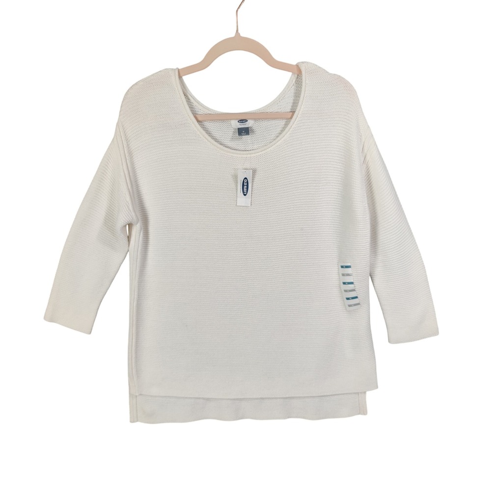 Old Navy Womens Cream‎ Cozy Minimalist Comfort Garter Stitch Sweater Medium NEW